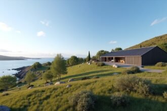 Trondenes Történeti Központ panorámája Harstadban, Norvégiában.