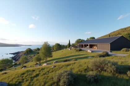 Trondenes Történeti Központ panorámája Harstadban, Norvégiában.