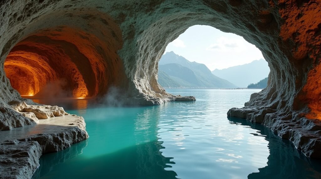 Grottebadet barlangfürdő képe Harstadban, Norvégiában