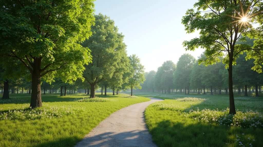 Gyönyörű sétaút a Folkeparken parkban Harstadban, Norvégiában.