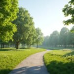 Gyönyörű sétaút a Folkeparken parkban Harstadban, Norvégiában.