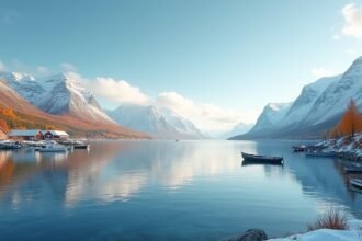 Harstad lenyűgöző tája Norvégiában, hegyek és vízpart