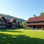 Sverresborg Néprajzi Múzeum házai Trondheimban, Norvégiában.