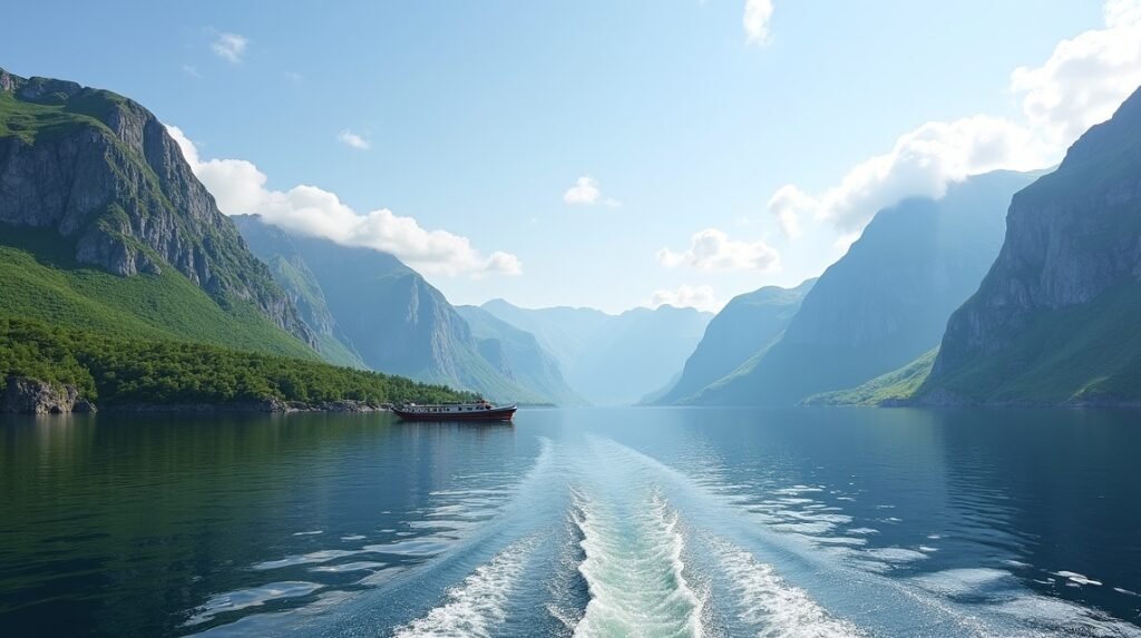 Fjordok és hegyek a Seiland Nemzeti Park közelében, Norvégiában.