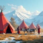 Számi Siida tábor Alta csodás tájában rénszarvasokkal