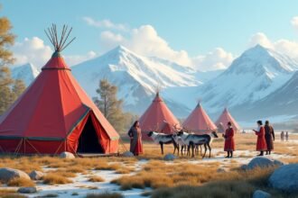 Számi Siida tábor Alta csodás tájában rénszarvasokkal