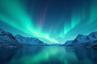 Északi fény tánc Norvégiában, Alta városának fjordja felett