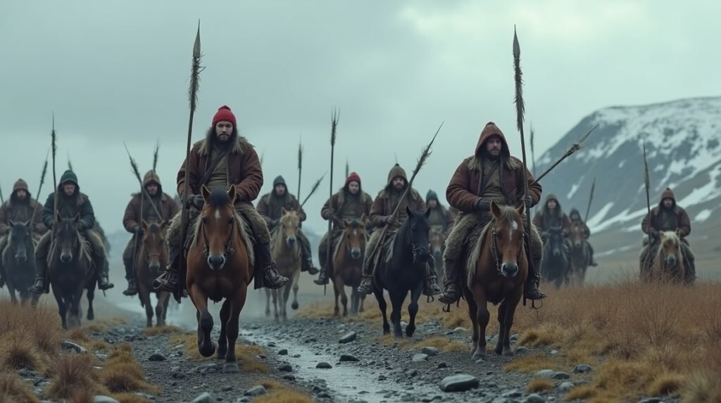 Sámi harcosok lovakon, Kautokeino lázadásának jelenete