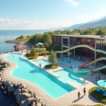 Pirbadet élményfürdő tengerparti élmény medencével és csúszdákkal Trondheimban