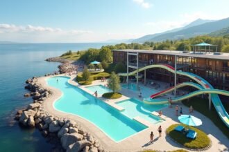 Pirbadet élményfürdő tengerparti élmény medencével és csúszdákkal Trondheimban