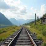 Rombaksveien történelmi úton vezető vasúti sín Narvik közelében.