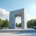 A Béke emlékműve Narvik főterén, zöld fák között áll.