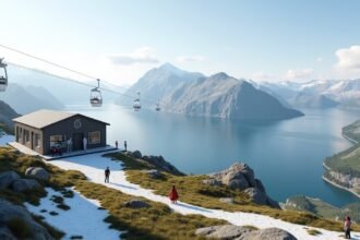 Narvik felvonó felső állomása lélegzetelállító panorámával az Ofotfjordra
