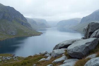 A Verdenssvaet sziklafelület lenyűgöző fjorddal Narvik közelében