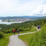 Trondheim város panorámája a Ladestien túraútvonalon