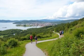 Trondheim város panorámája a Ladestien túraútvonalon