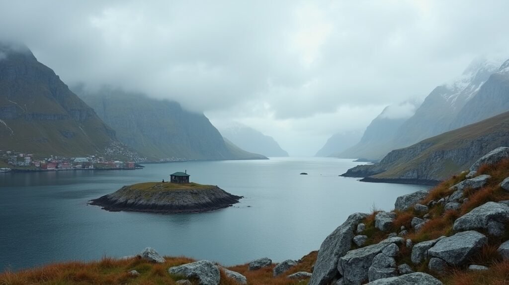 Beisfjord fjord and the dramatic landscape of Narvik, Norvégia.