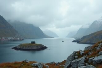 Beisfjord fjord and the dramatic landscape of Narvik, Norvégia.