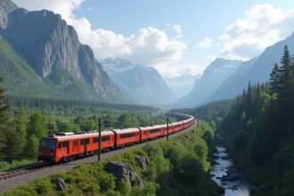 Narvik vonat Svédország felé halad lenyűgöző hegyvidéki tájon