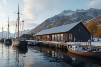 A Sandefjord Bálnavadászati Múzeum kikötője és hajói.