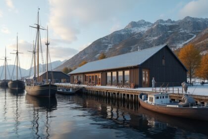 A Sandefjord Bálnavadászati Múzeum kikötője és hajói.