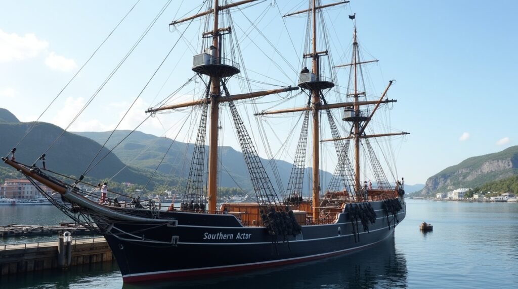 A Southern Actor bálnavadász hajó a Sandefjord kikötőjében.