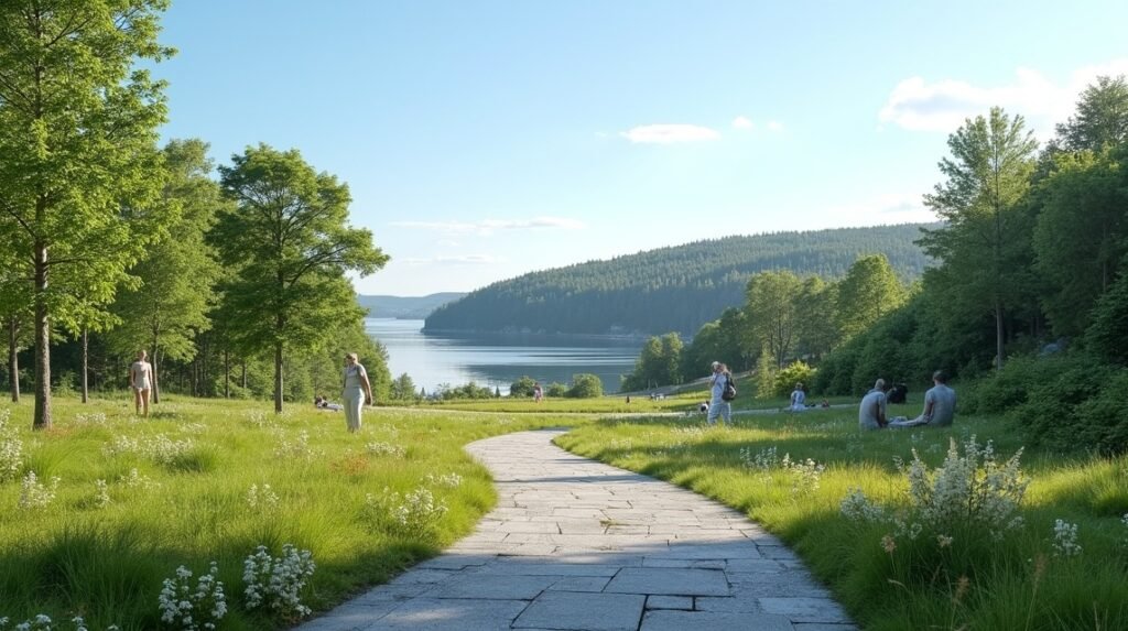Midtåsen szoborpark festői kilátása Sandefjordban, Norvégia