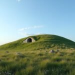 A Gokstad-halomsír Sandefjordban, Norvégiában, gyönyörű tájon.