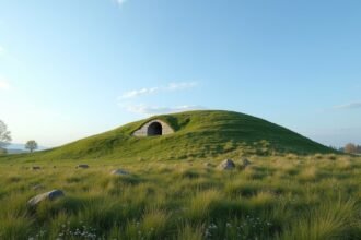 A Gokstad-halomsír Sandefjordban, Norvégiában, gyönyörű tájon.