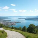 Panoráma a Mokollen kilátóból Sandefjord felett, Norvégiában