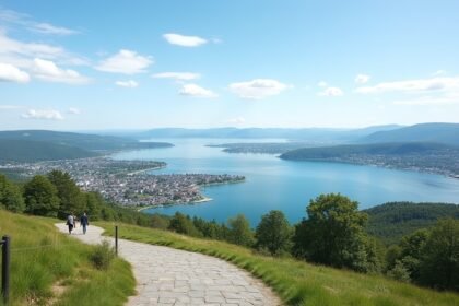 Panoráma a Mokollen kilátóból Sandefjord felett, Norvégiában