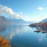 Tavaszi táj Sandefjord közelében, Norvégia, csodás vízpart és hegyek