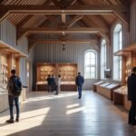 Klippfisk múzeum kiállítási tere, látogatók a szárított tőkehal történetével