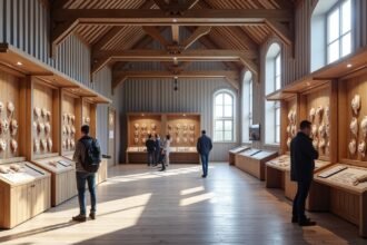 Klippfisk múzeum kiállítási tere, látogatók a szárított tőkehal történetével