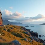 A rusztikus fatemplom a Grip szigeten, Kristiansund mellett.