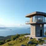 Varden kilátótorony Kristiansund felett, panorámás kilátással a fjordokra.