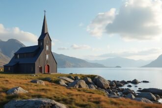 Nordlandet templom Kristiansundban modern faépítészettel és panorámával