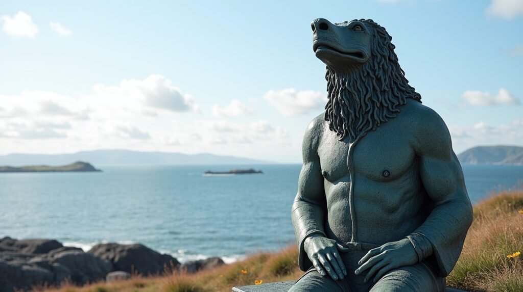 A Klippfiskkjerringa szobor a Kristiansund partján, Norvégiában.