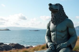 A Klippfiskkjerringa szobor a Kristiansund partján, Norvégiában.