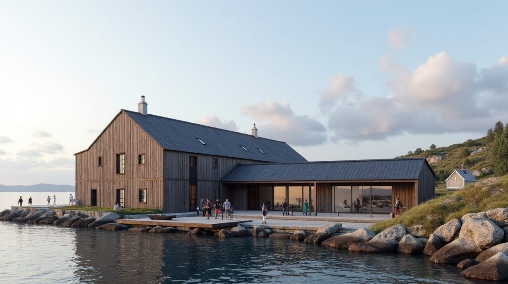 Kristiansund Norvég Klippfisk Múzeum tengerparti helyszínén.