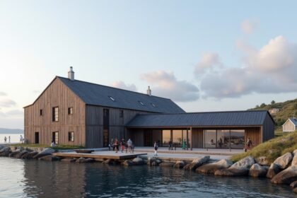 Kristiansund Norvég Klippfisk Múzeum tengerparti helyszínén.