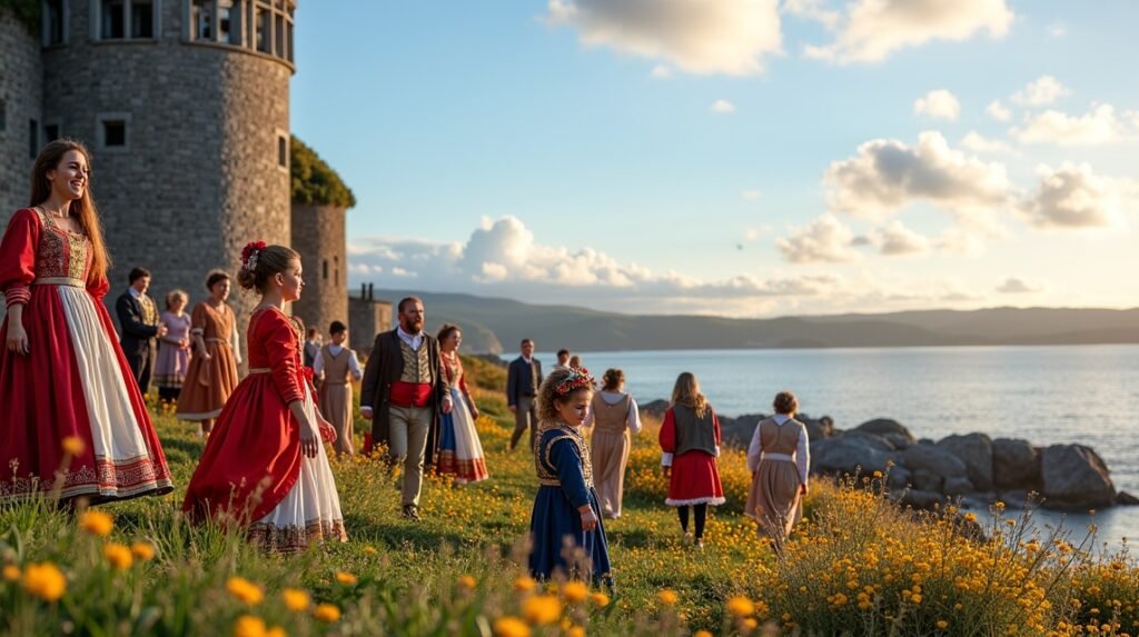 Kép a Kristiansund operafesztivál résztvevőiről a fjord mellett.