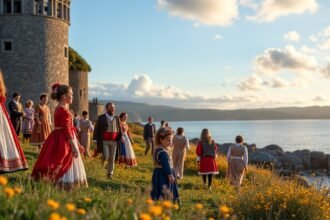 Kép a Kristiansund operafesztivál résztvevőiről a fjord mellett.