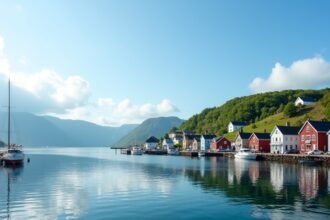 Kristiansund tengerpartja, gyönyörű házak és nyugodt víz