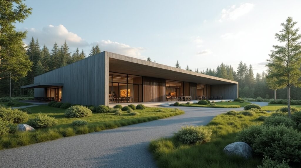 A Norvég Erdészeti Múzeum modern épülete Elverumban.