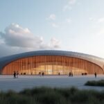 A modern architecture of Terningen Aréna in Elverum, Norway.