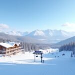 Stavåsen síközpont panorámája hóval borított tájjal Norvégiában