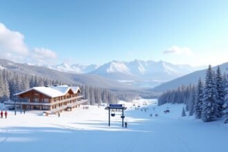 Stavåsen síközpont panorámája hóval borított tájjal Norvégiában
