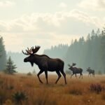 Jávor szarvasok sétálnak egy ködös erdei mezőn Elverumban