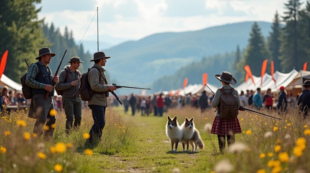 Horgász és vadász fesztivál Elverumban, Norvégiában, kutyákkal.